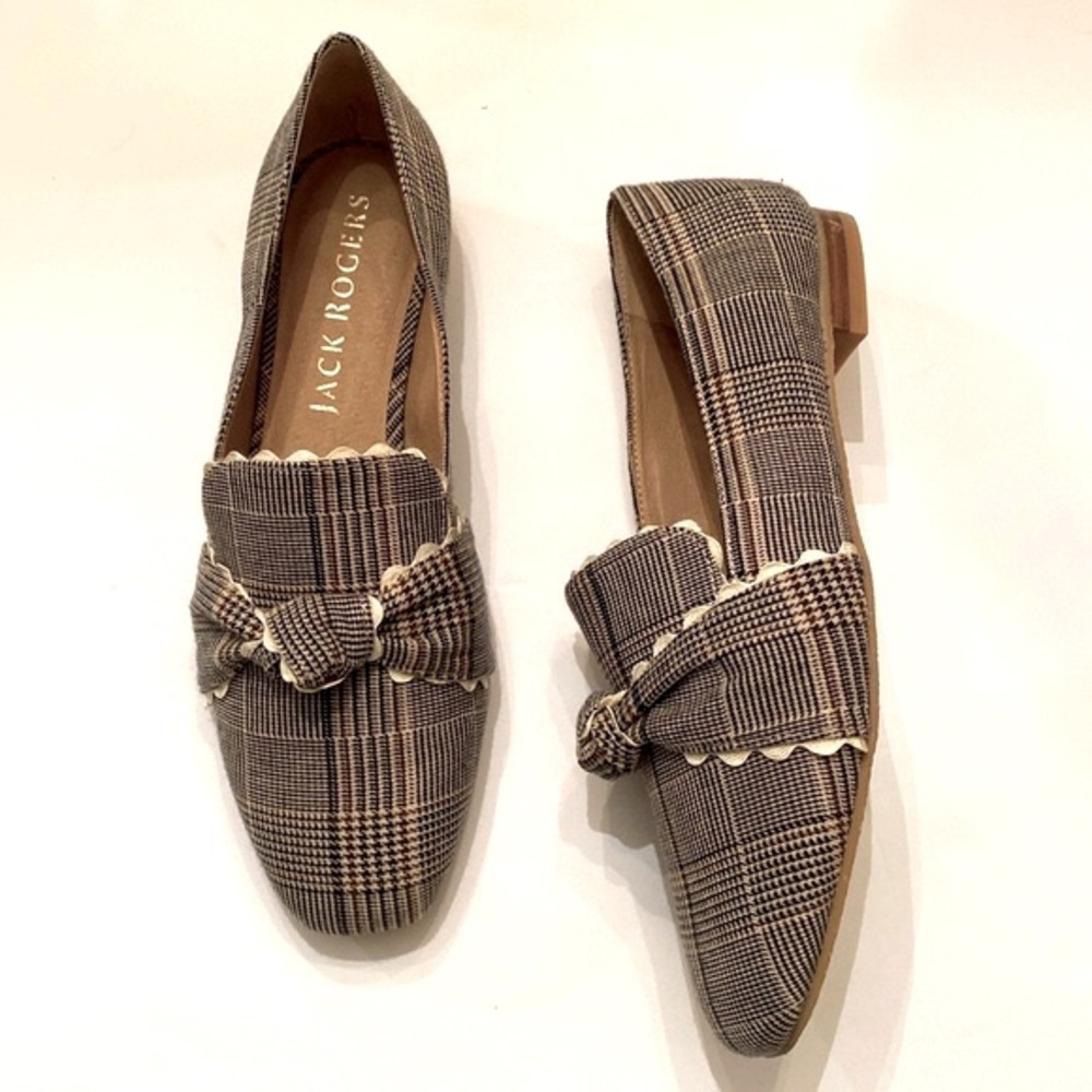 JACK ROGERS Women’s Holly Plaid Midnight Tan Slip On Loafers Size 6 Medium NWOT